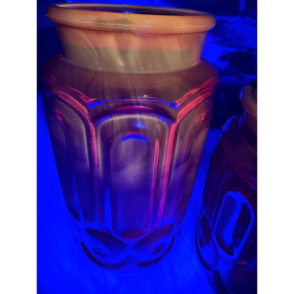 Vintage LE Smith Moon and Star Amberina Red UV Reactive Glass Canister Set 4pc